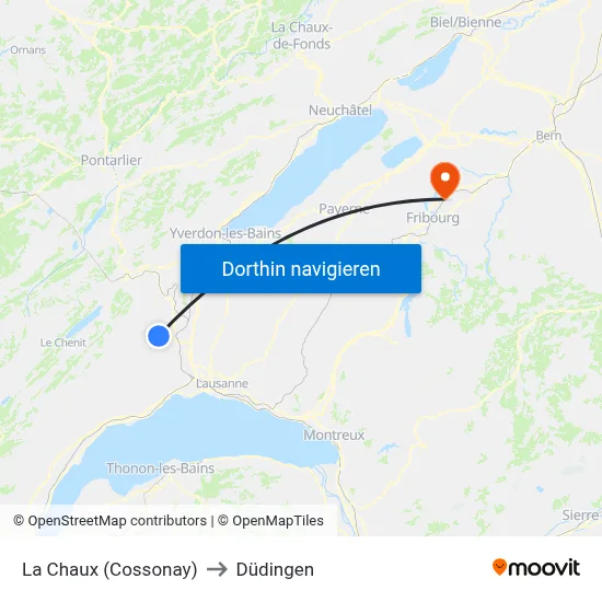 La Chaux (Cossonay) to Düdingen map