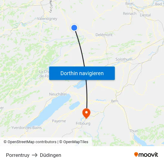 Porrentruy to Düdingen map