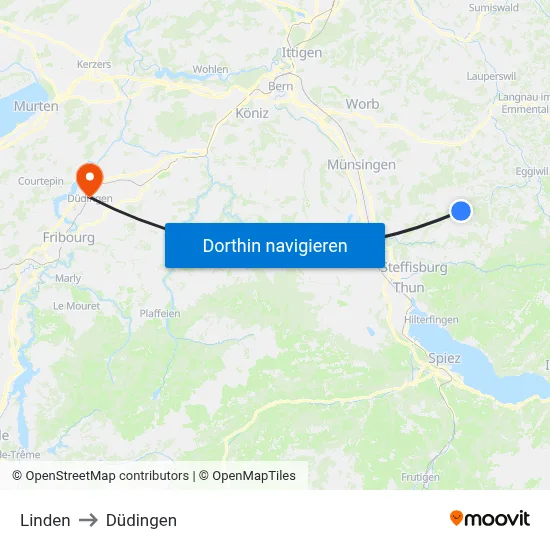 Linden to Düdingen map