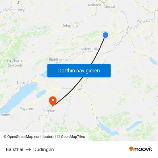 Balsthal to Düdingen map
