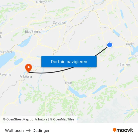Wolhusen to Düdingen map