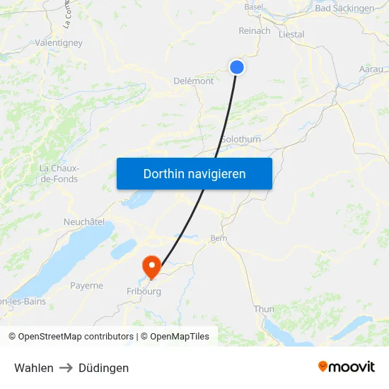 Wahlen to Düdingen map