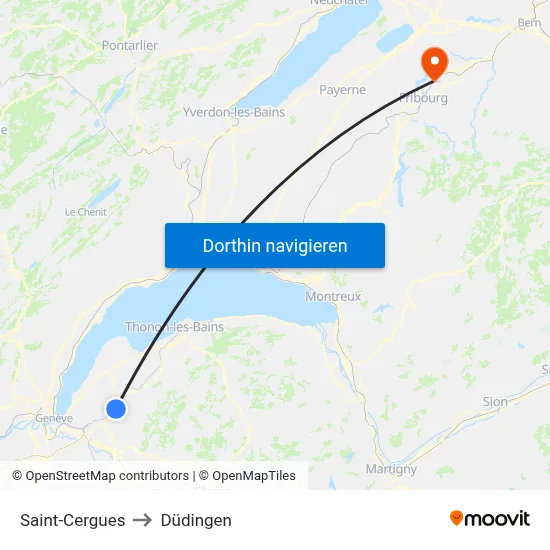 Saint-Cergues to Düdingen map