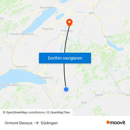 Ormont-Dessus to Düdingen map