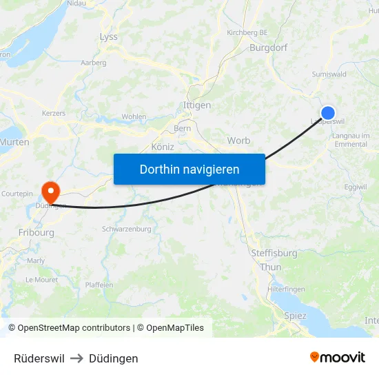 Rüderswil to Düdingen map