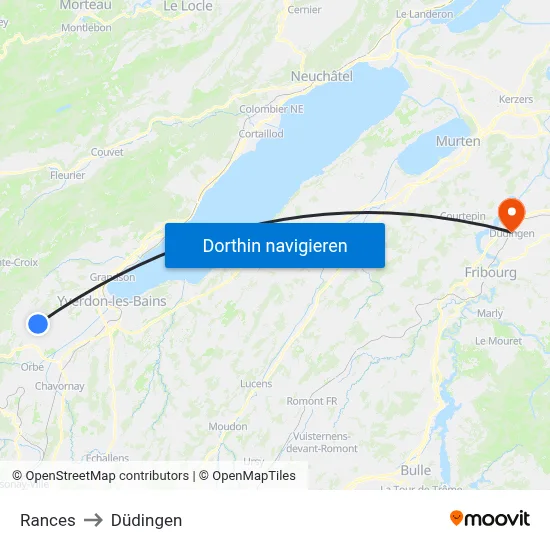 Rances to Düdingen map