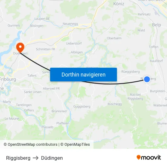 Riggisberg to Düdingen map