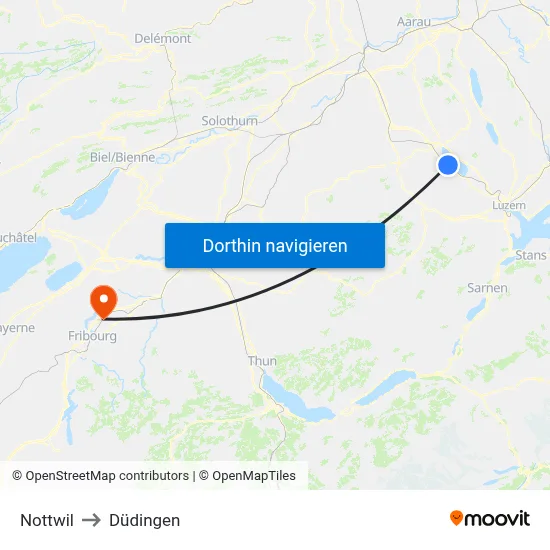 Nottwil to Düdingen map