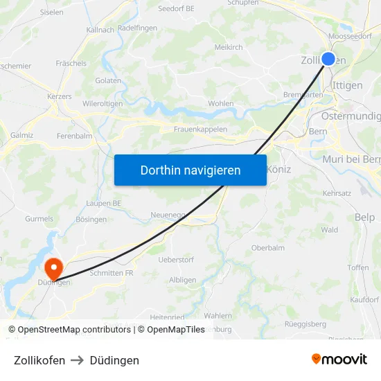 Zollikofen to Düdingen map