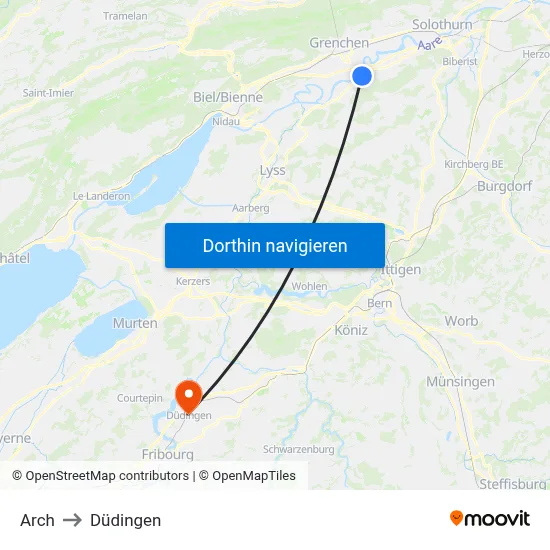Arch to Düdingen map