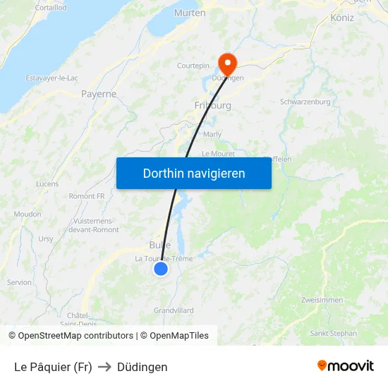 Le Pâquier (Fr) to Düdingen map