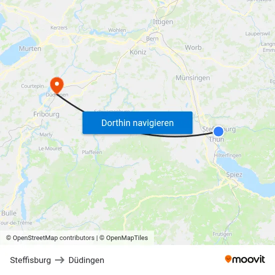 Steffisburg to Düdingen map