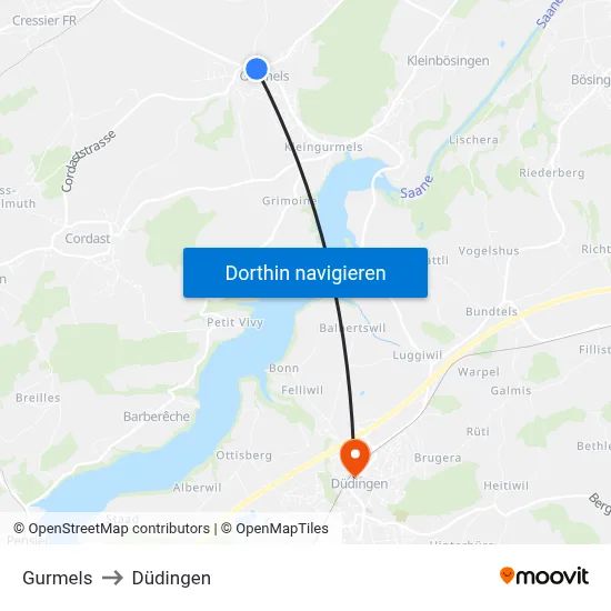 Gurmels to Düdingen map