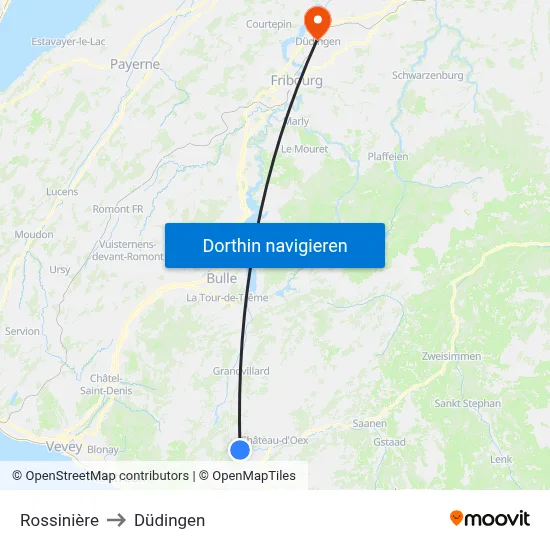 Rossinière to Düdingen map