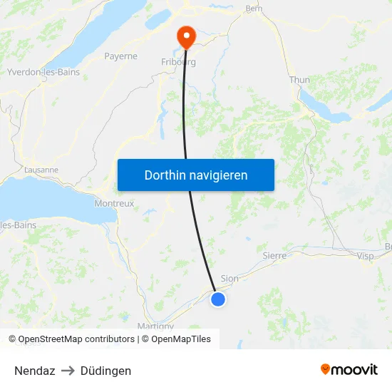 Nendaz to Düdingen map