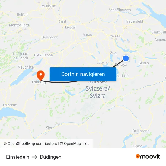 Einsiedeln to Düdingen map
