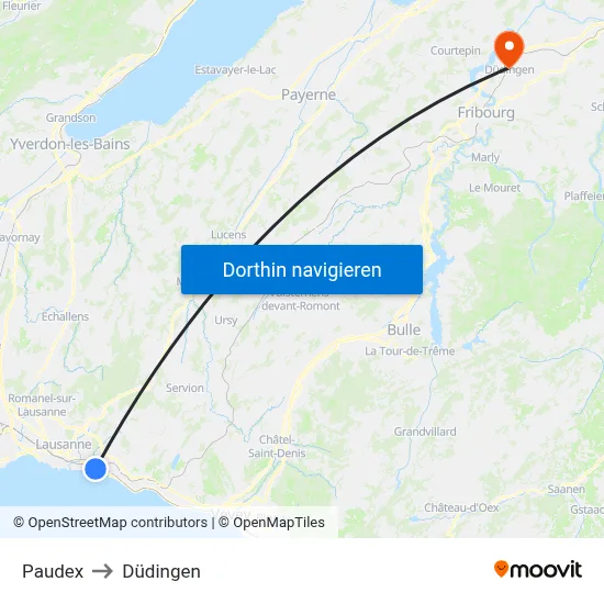 Paudex to Düdingen map