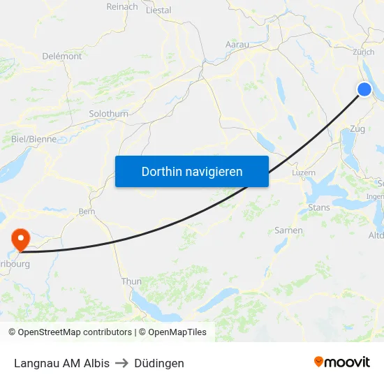 Langnau AM Albis to Düdingen map