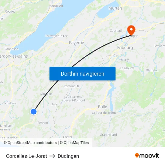 Corcelles-Le-Jorat to Düdingen map