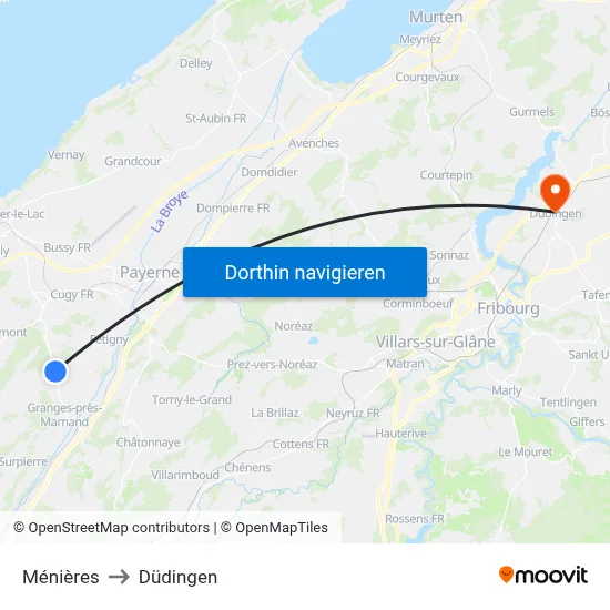 Ménières to Düdingen map