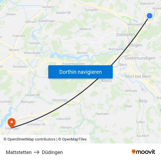 Mattstetten to Düdingen map