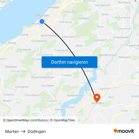 Murten to Düdingen map