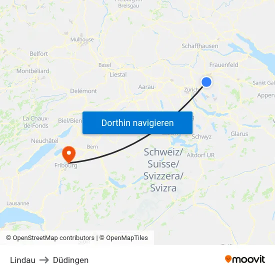 Lindau to Düdingen map