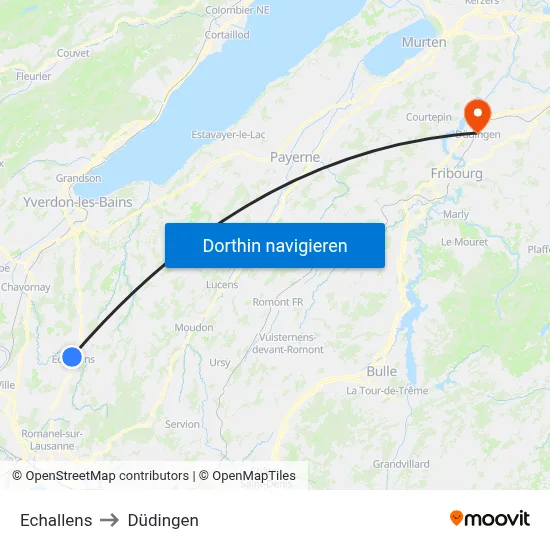 Echallens to Düdingen map