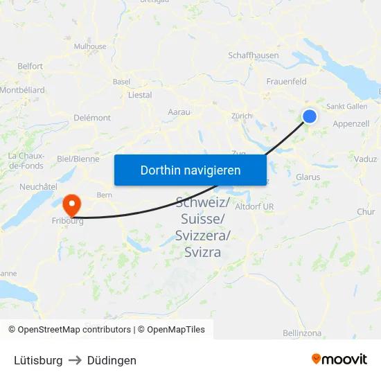 Lütisburg to Düdingen map
