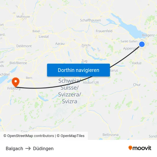 Balgach to Düdingen map