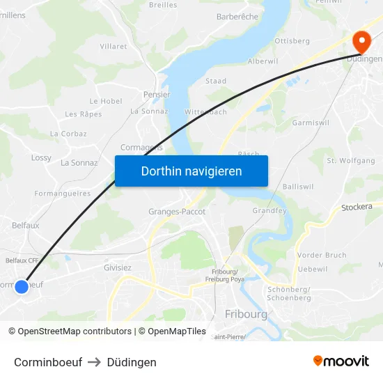 Corminboeuf to Düdingen map