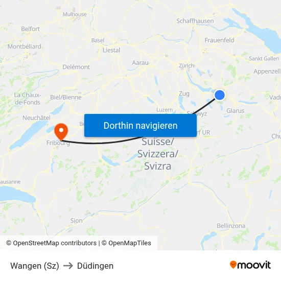 Wangen (Sz) to Düdingen map