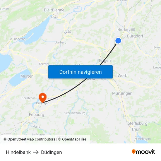 Hindelbank to Düdingen map