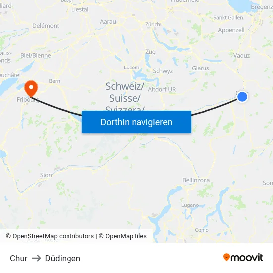 Chur to Düdingen map