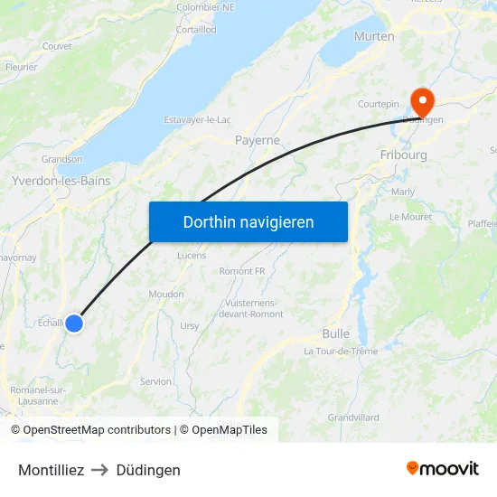 Montilliez to Düdingen map