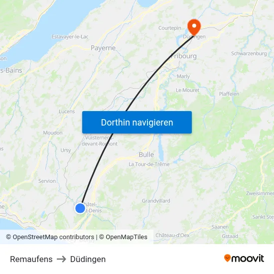Remaufens to Düdingen map