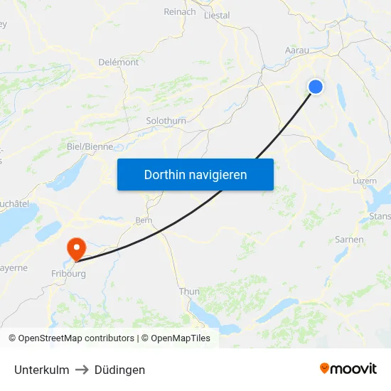 Unterkulm to Düdingen map
