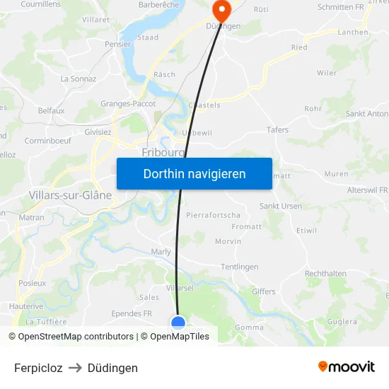 Ferpicloz to Düdingen map