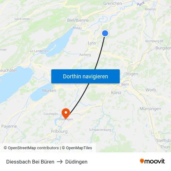 Diessbach Bei Büren to Düdingen map