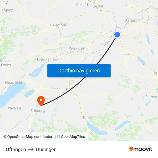 Oftringen to Düdingen map