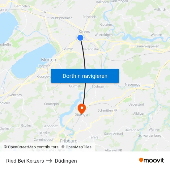 Ried Bei Kerzers to Düdingen map