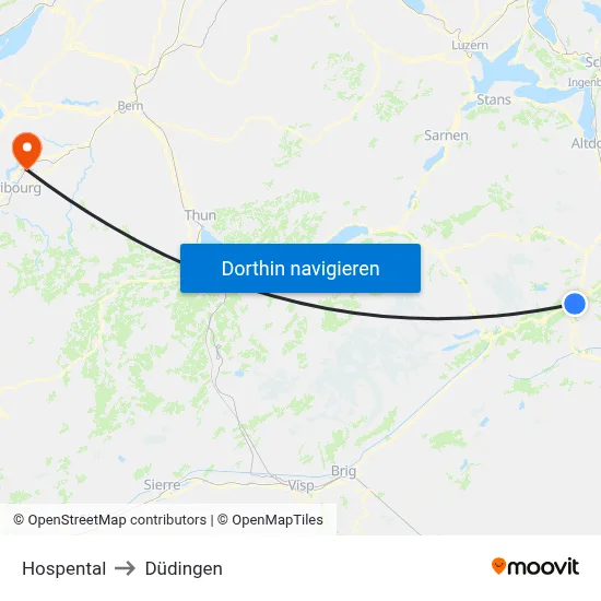 Hospental to Düdingen map