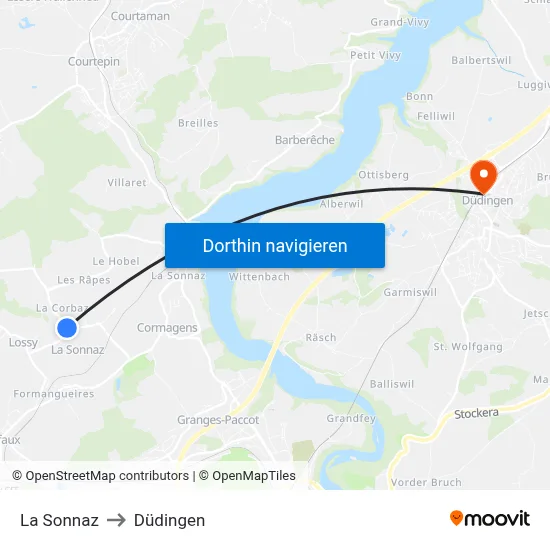 La Sonnaz to Düdingen map