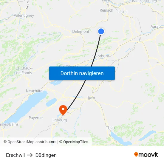 Erschwil to Düdingen map