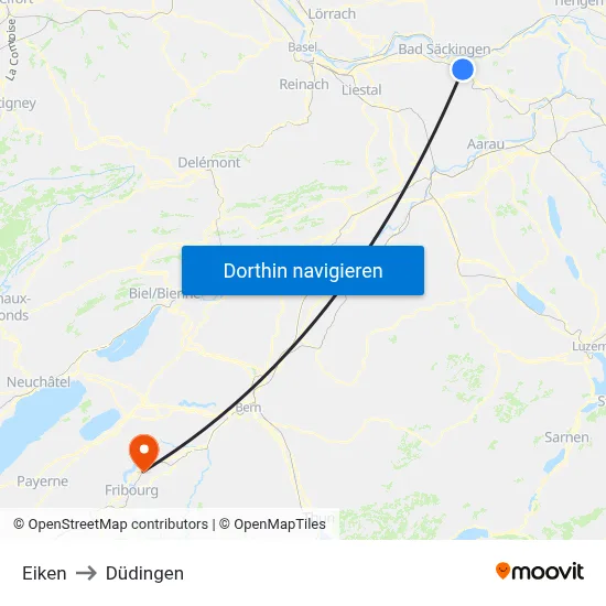 Eiken to Düdingen map