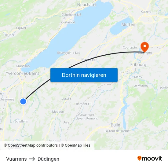Vuarrens to Düdingen map