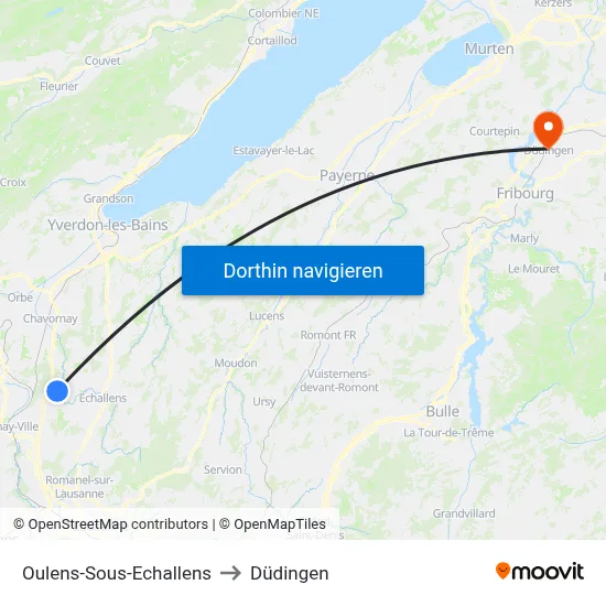 Oulens-Sous-Echallens to Düdingen map