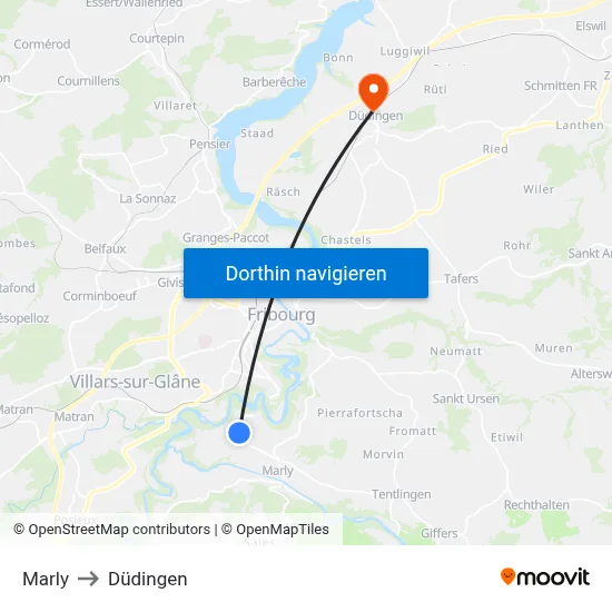 Marly to Düdingen map