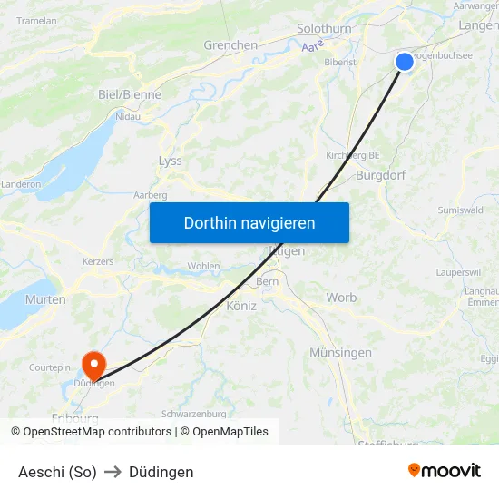 Aeschi (So) to Düdingen map