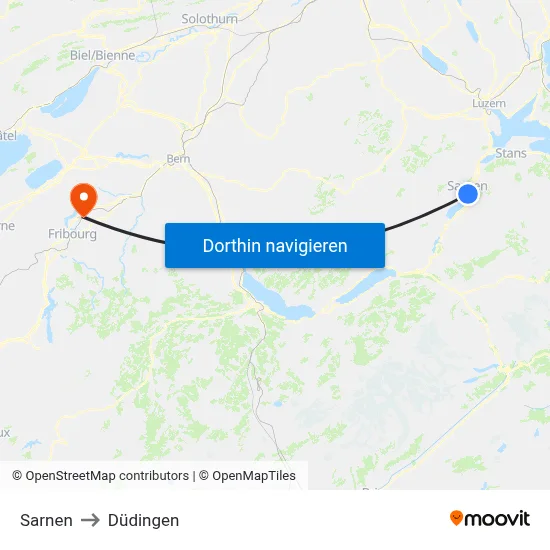 Sarnen to Düdingen map